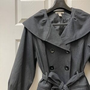 Kenneth Cole New York Womens Sz 10 Gray Shawl Neck Belted Double Breasted Jacket